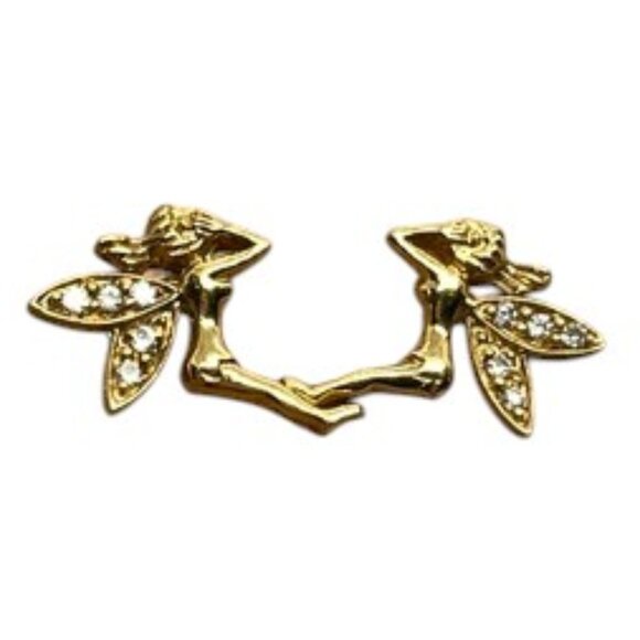 VINTAGE GOLD TONE FAIRY PIXIE STUD EARRINGS RHINESTONE WINGS WHIMSICAL CUTE - Picture 12 of 14
